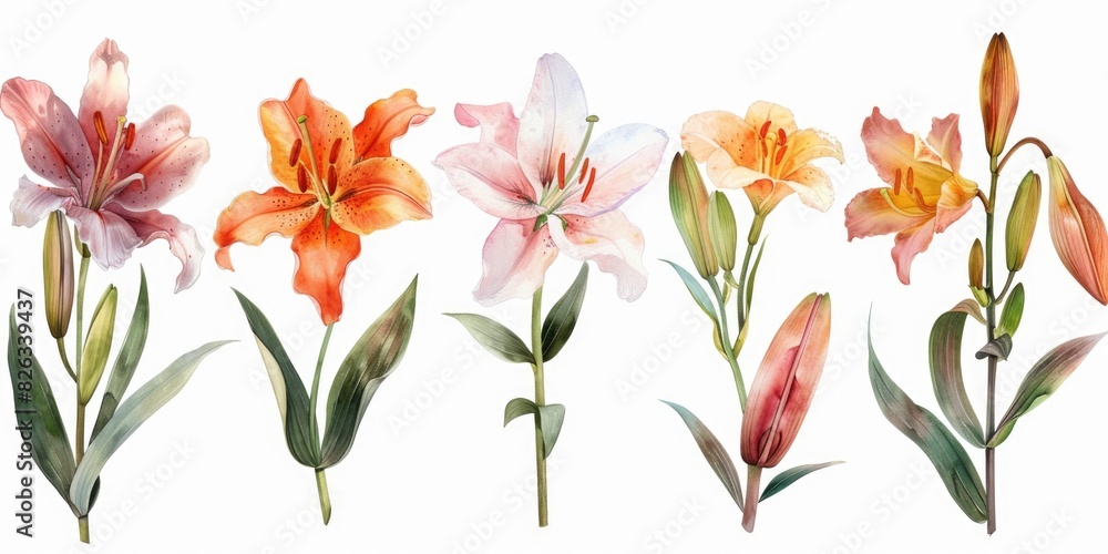 Poster vibrant flowers arranged in a neat row, suitable for various projects