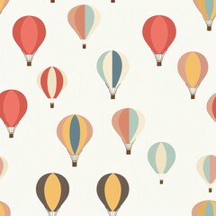 Naklejka premium Colorful air balloons on white background, seamless pattern, minimalist style, flat lay