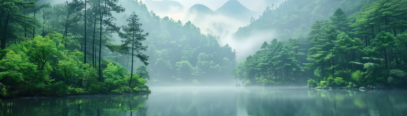 Beautiful background of the sunrise in spring forest in China