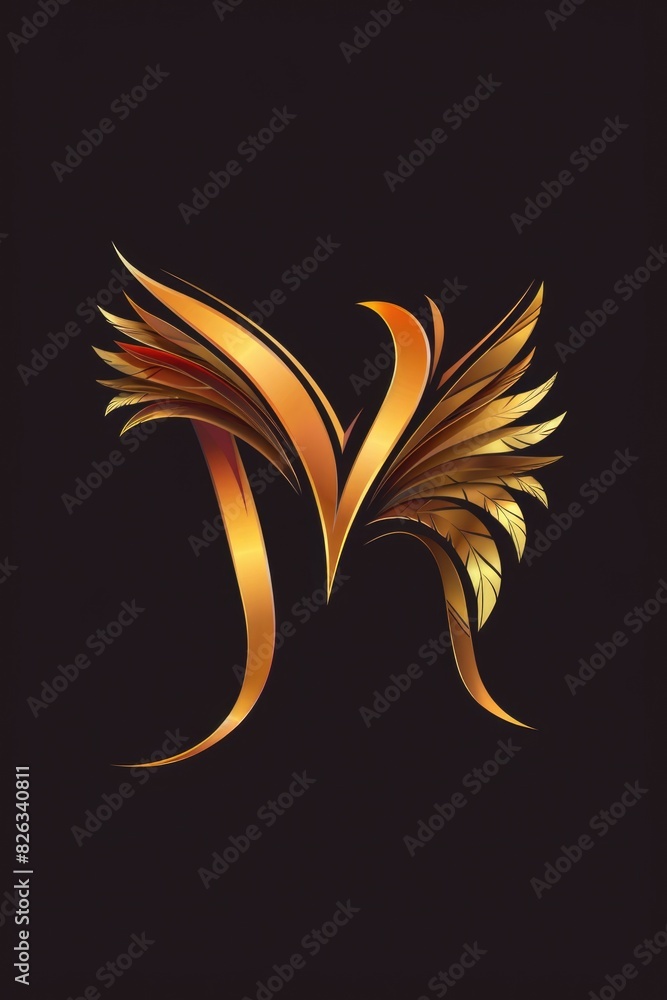 Poster a golden letter w with wings on a black background. suitable for design projects and branding