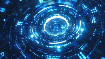 Obraz premium Futuristic glowing blue digital interface background, representing advanced technology, data, and cyber networks.