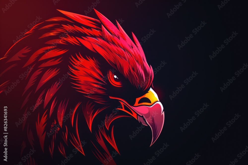 Poster vibrant red bird contrasting against dark black background. suitable for various design projects