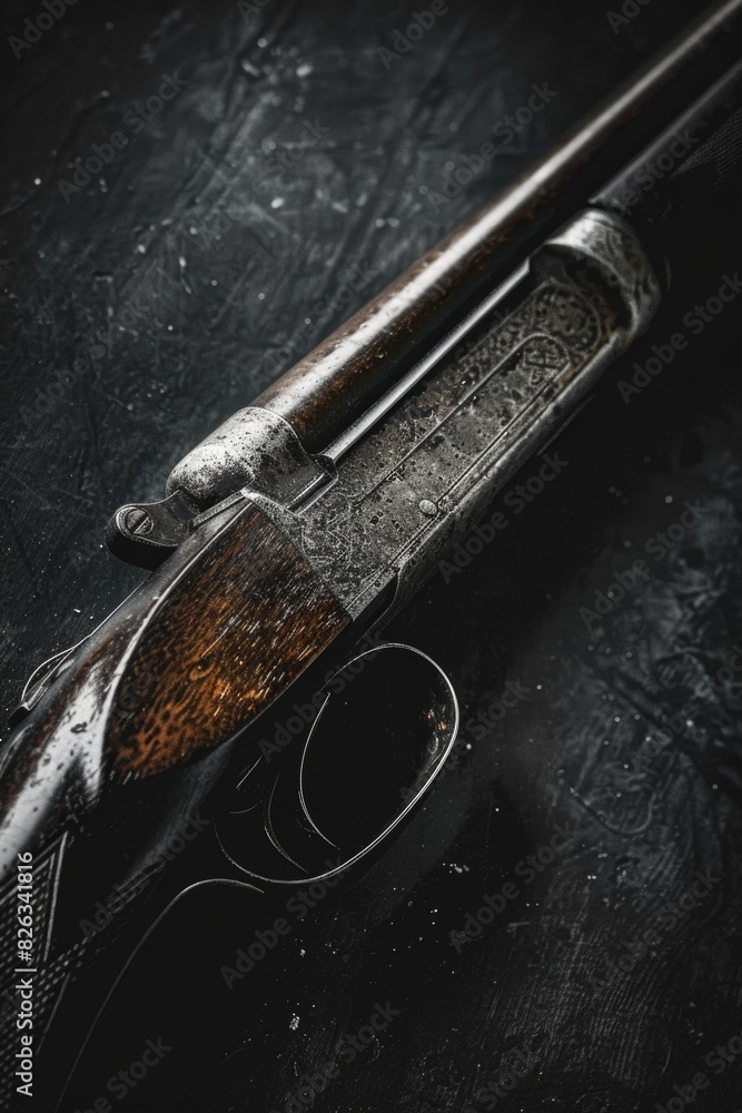 Poster a gun resting on a table, suitable for crime or security concepts
