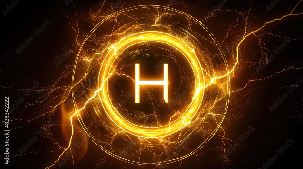 Poster a striking image of the letter h surrounded by lightning bolts. perfect for design projects or educa