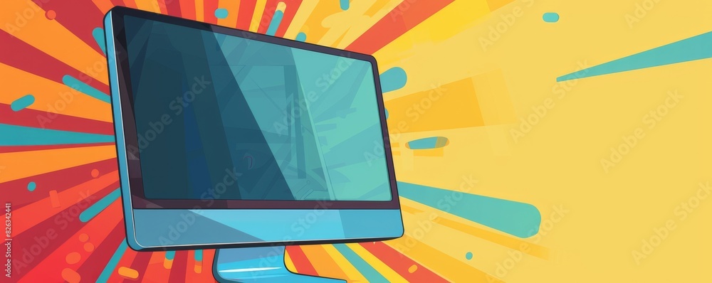 Poster pop art styled template with a sleek monitor on colorful background