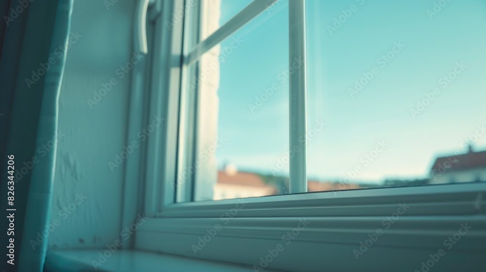 Poster close-up view of a window with a blue sky in the background. perfect for architecture or nature them