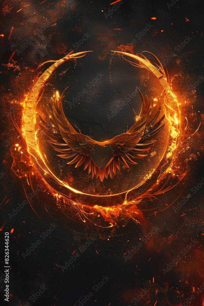 Poster a bird standing on a ring of fire. suitable for concepts of danger and freedom