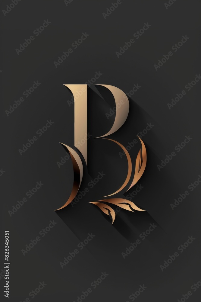 Poster Stylish black and gold letter B with a long shadow. Suitable for branding and design projects