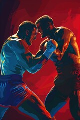 Dynamic painting of two boxers in action. Ideal for sports publications