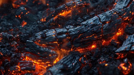 Charred embers Smoldering timber Flames