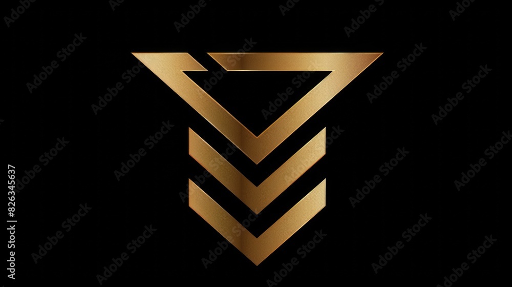 Poster Simple and elegant gold letter V on a sleek black background. Perfect for branding and design projects