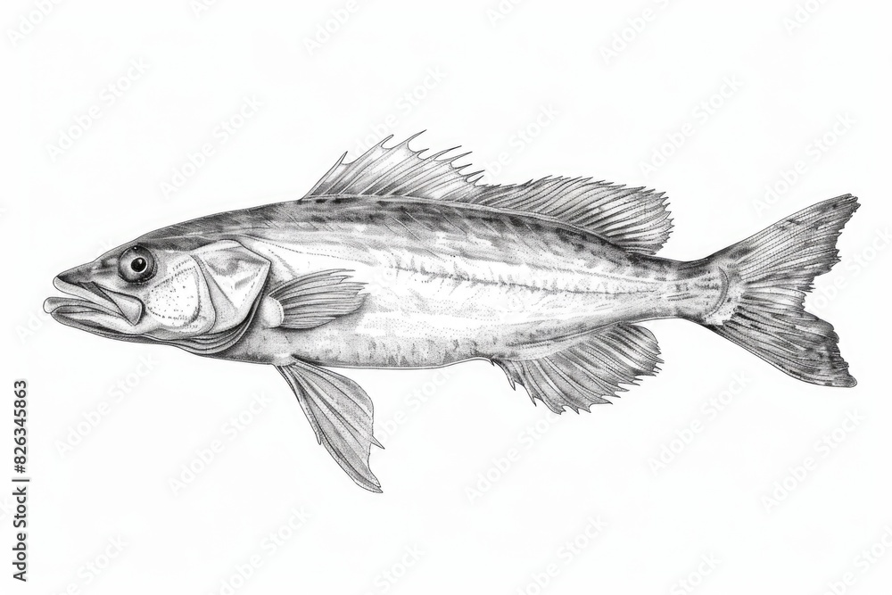 Poster simple black and white drawing of a fish, suitable for various design projects