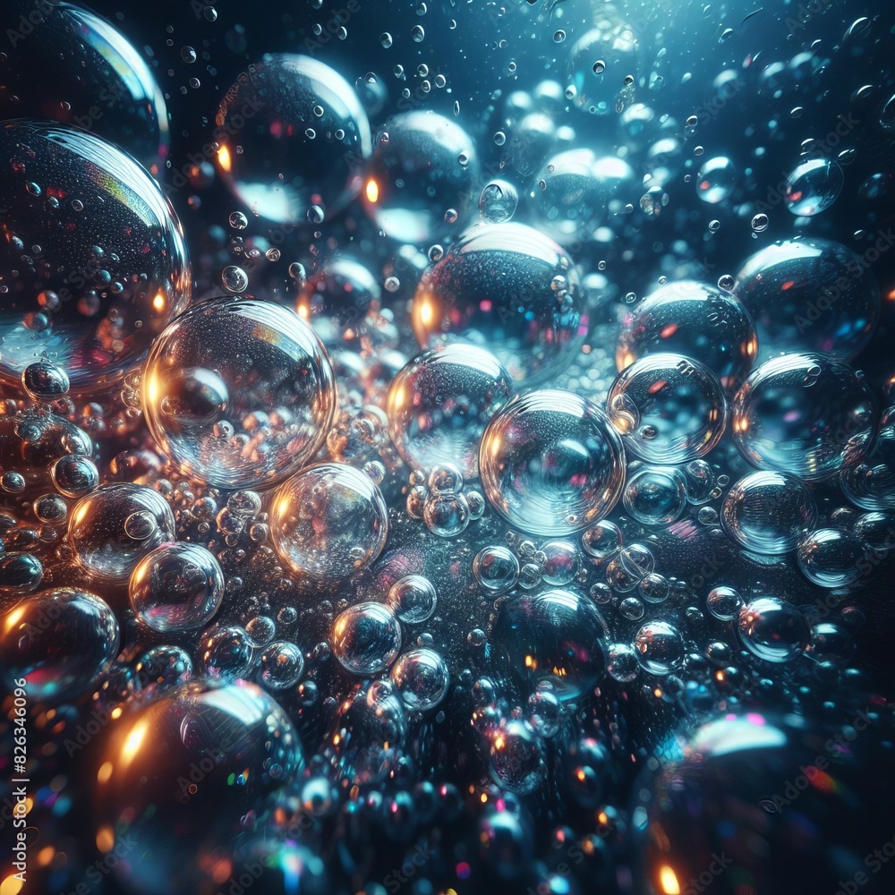 Aufkleber vibrant image of numerous reflective bubbles floating in a liquid medium, capturing light and color 