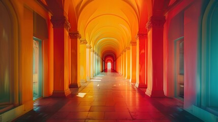 Fototapeta premium Opulent Architectural Passage Radiating Vibrant Chromatic Hues and Dramatic Perspective