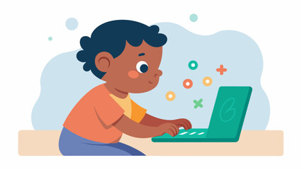 Fototapeta premium A toddler looking intently at the screen using their tiny fingers to trace letters and numbers.. Vector illustration