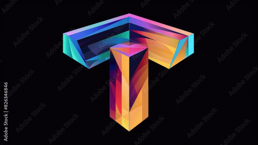 Poster vibrant t-shaped object on dark backdrop. perfect for graphic design projects