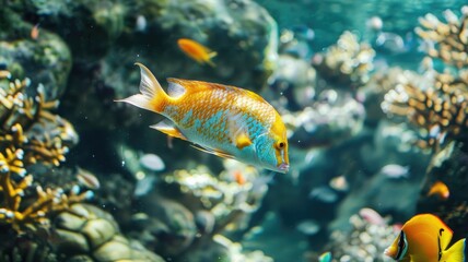 Colorful tropical fish swimming among vibrant coral reefs underwater