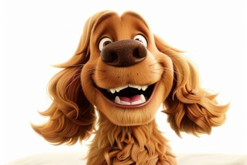 Digital illustration of a smiling cartoon dog with a fluffy coat and playful expression