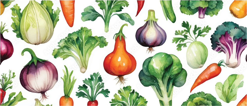 Poster Vegetables pattern background in watercolor4