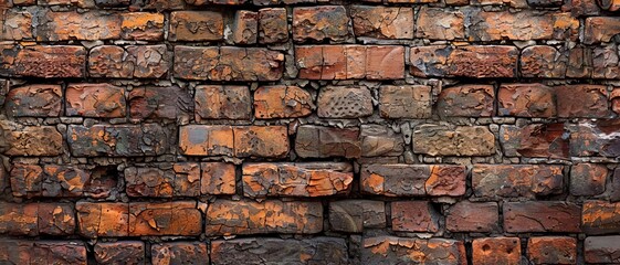 Old red rustic brick wall, with visible weathered texture and character