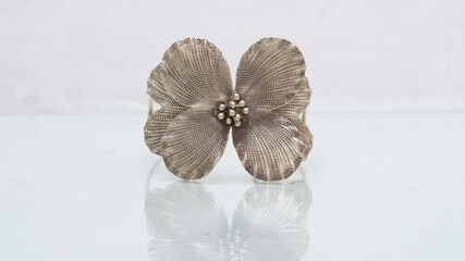 Silver jewelry display on white background