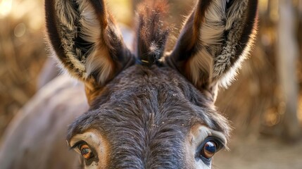 attentive ears a curious donkeys endearing closeup showcased in a charming animal photograph