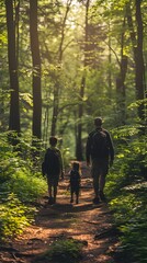 Family Embracing Nature s Wonders on a Serene Forest Trail Hike