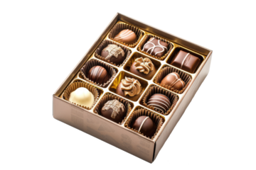 box of chocolate candies isolated on white or transparent png