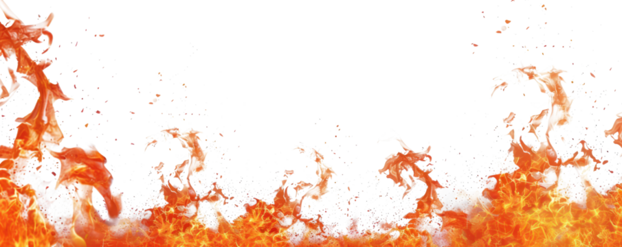 orange hot fire frame border isolated on white or transparent png