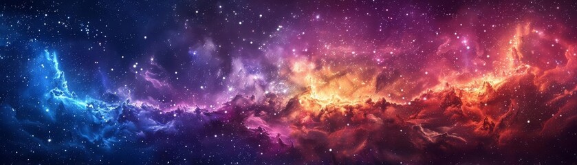 The image is an abstract painting of a space nebula