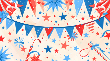 Fototapeta premium A colorful banner with stars and flags that says 
