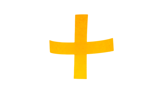 Plus yellow sign, symbol isolated on a transparent background