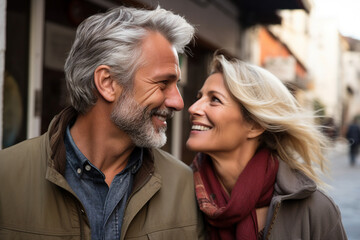 Fototapeta premium Middle aged loving couple together on vacation AI generated