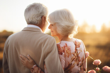 AI generated picture of happy elderly people couple together