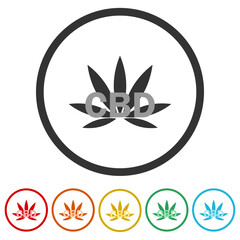 CBD icon. Set icons in color circle buttons