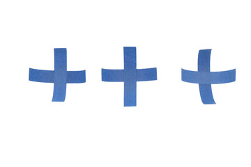 X, plus, positive, cross symbols on paper isolated on a transparent background