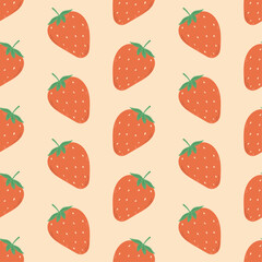 Strawberry Seamless Pattern with Leaves