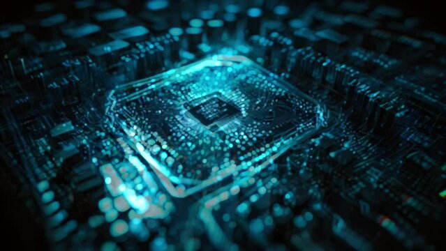 Explore the inner workings of computing processors and electronic components with a mesmerizing looping video generated by AI, showcasing their intricate designs in stunning detail.