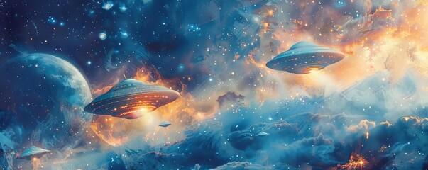 Fototapeta premium The image shows a scene of an alien invasion