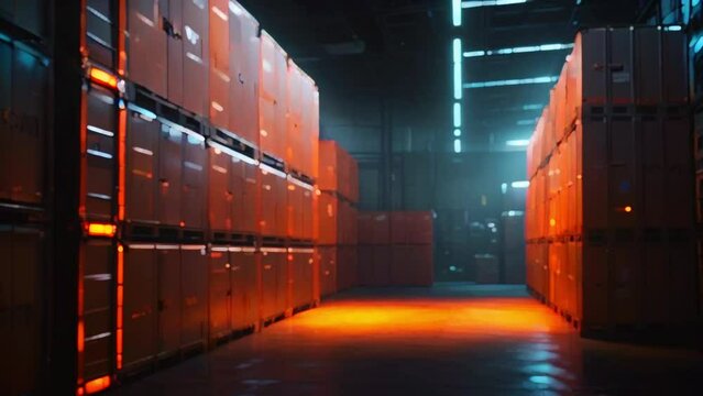 kargo kontainer di koridor luas dalam megastore/gudang