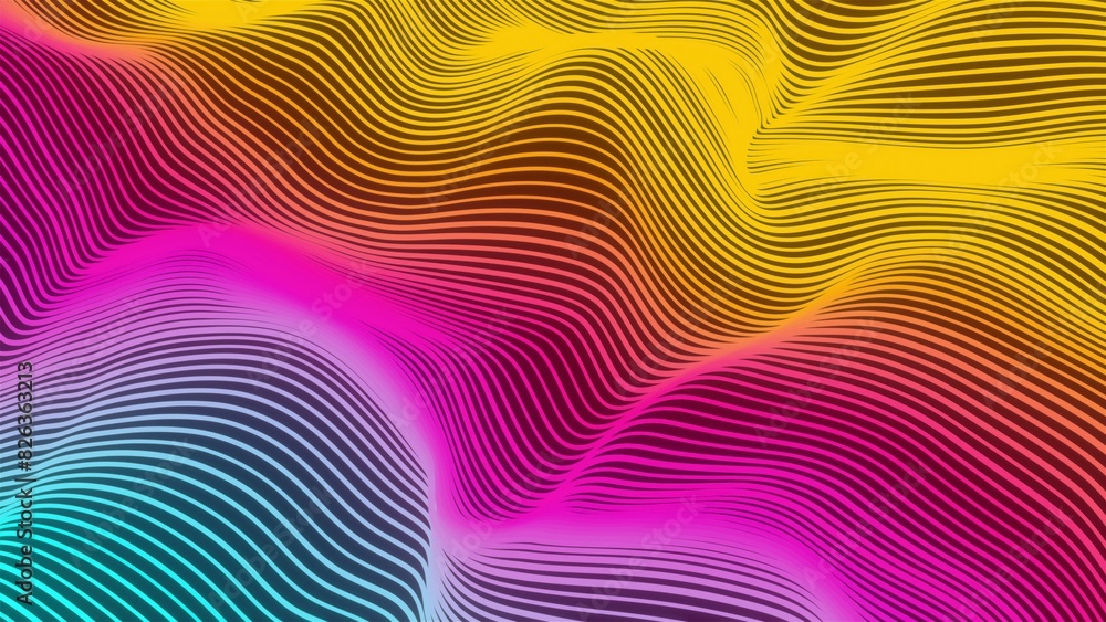 Poster big data wave of lines. futuristic neon glowing surface. computer generated 3d render