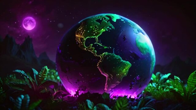 earth and moon in plants leaves 4k looping video