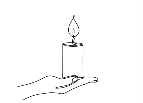 recommend clip art: Continuous one line drawing of a hand holding burning candle. Human hands holding a memory candle. Melting wax candle in left hand. Vector minimalism design isolated on white background