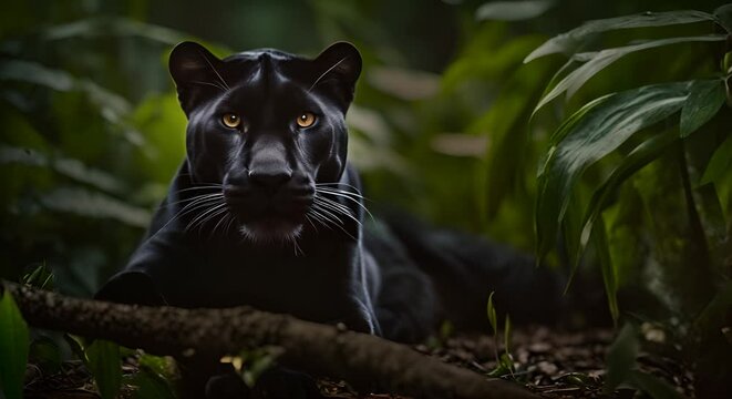 Black panther in the jungle.	

