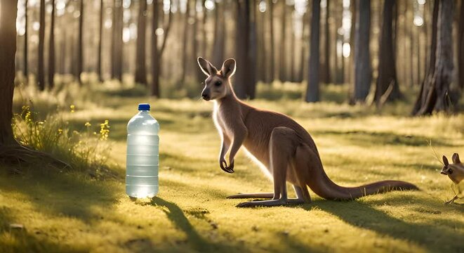 Kangaroo with water bottle.	
