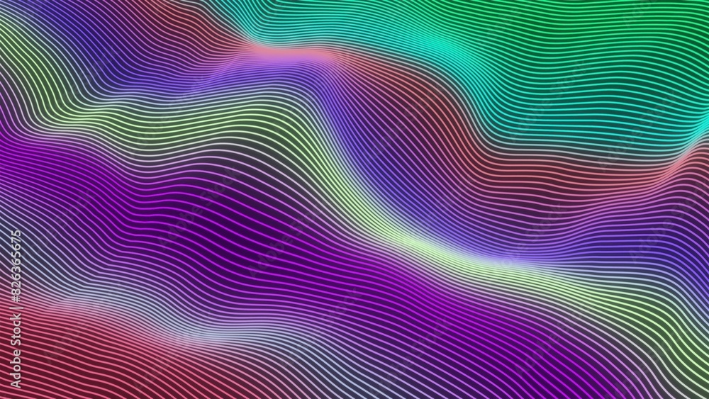 Aufkleber big data wave of lines. futuristic neon glowing surface. computer generated 3d render