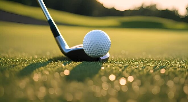 Close up of a golf ball with a golf club.	
