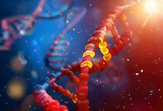 A detailed 3D illustration of the DNA double helix showcasing genetics and molecular biology, Science concept