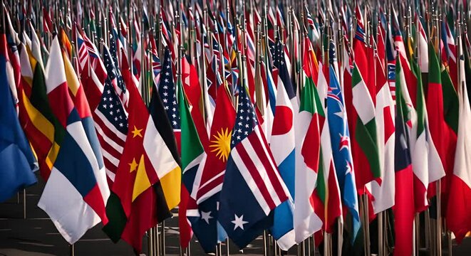 Flags at the UN headquarters.	
