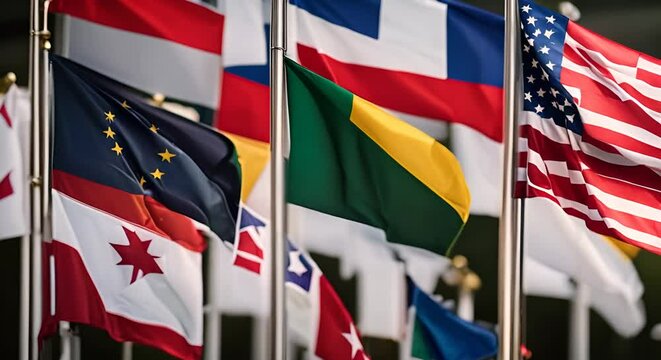 Flags at the UN headquarters.	
